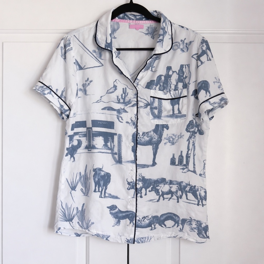Katie Kime Marfa Toile Pajama Top Size M - Picture 2 of 11